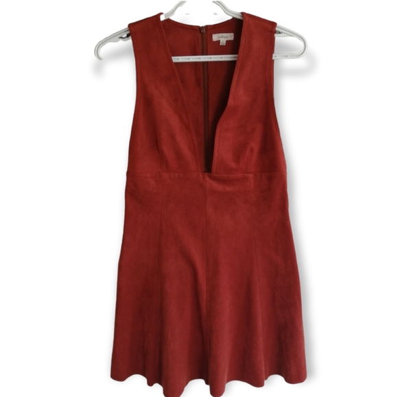 Aritzia Wilfred Montbrun Faux Suede Mini A-Line Dress w Plunging Neck Size 6 - Picture 2 of 16